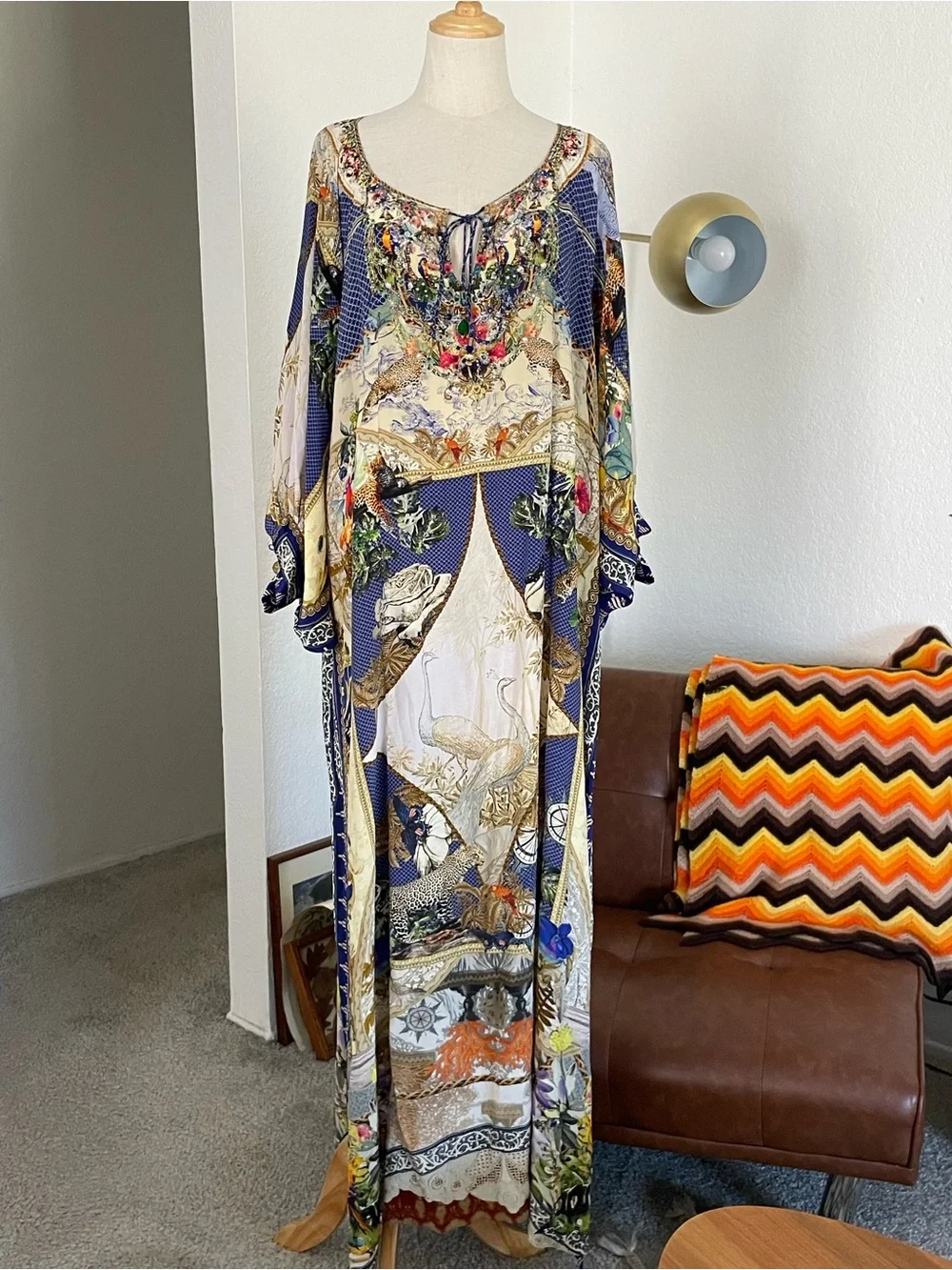 camilla silk kaftan dress Crystal-embellished printed silk kaftan - pink